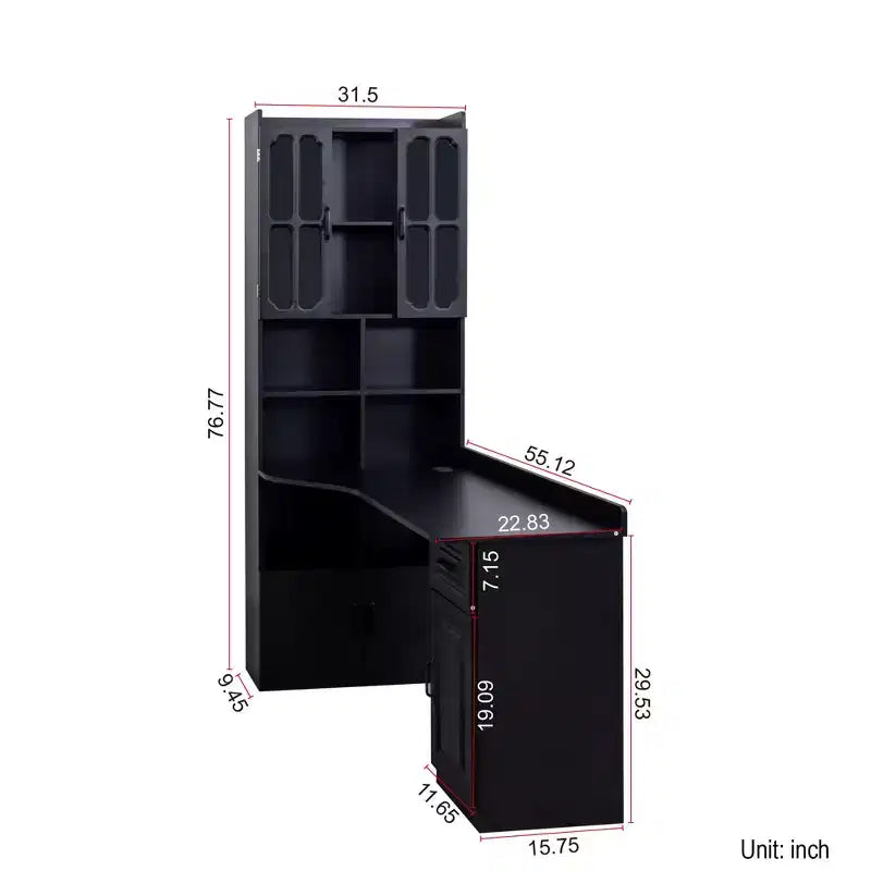 L Shaped Desk with Hutch, Corner Desk with Hutch and Drawers, Modern Computer Desk for Home Office Study Room, 2-in-1 Writing Study Table